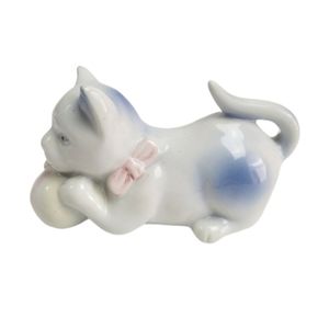 Vintage Porcelain Cat with Ball 5.5" Long 3" High
